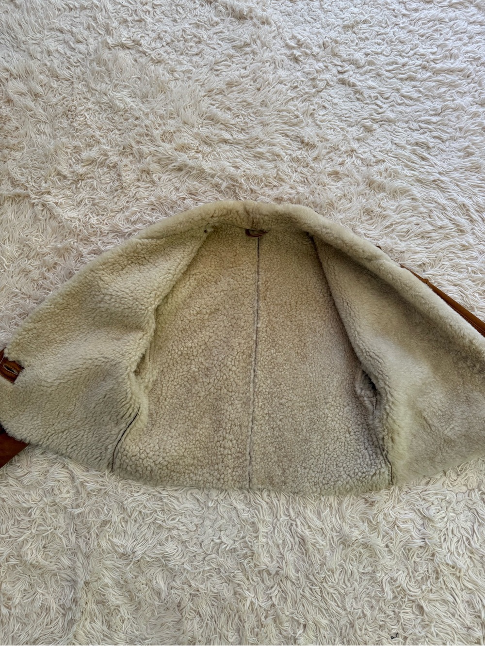 Vintage Shearling Sheepskin Aviator Jacket Tan Leather Coat Size S Oversized - Picture 8 of 8